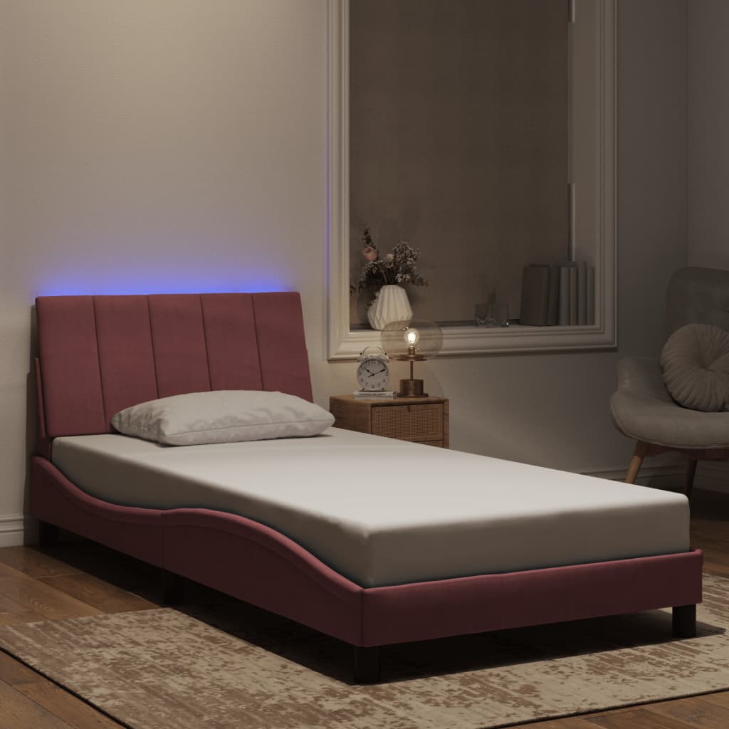 Cadre de lit avec lumières LED rose 100x200 cm velours - XIOS