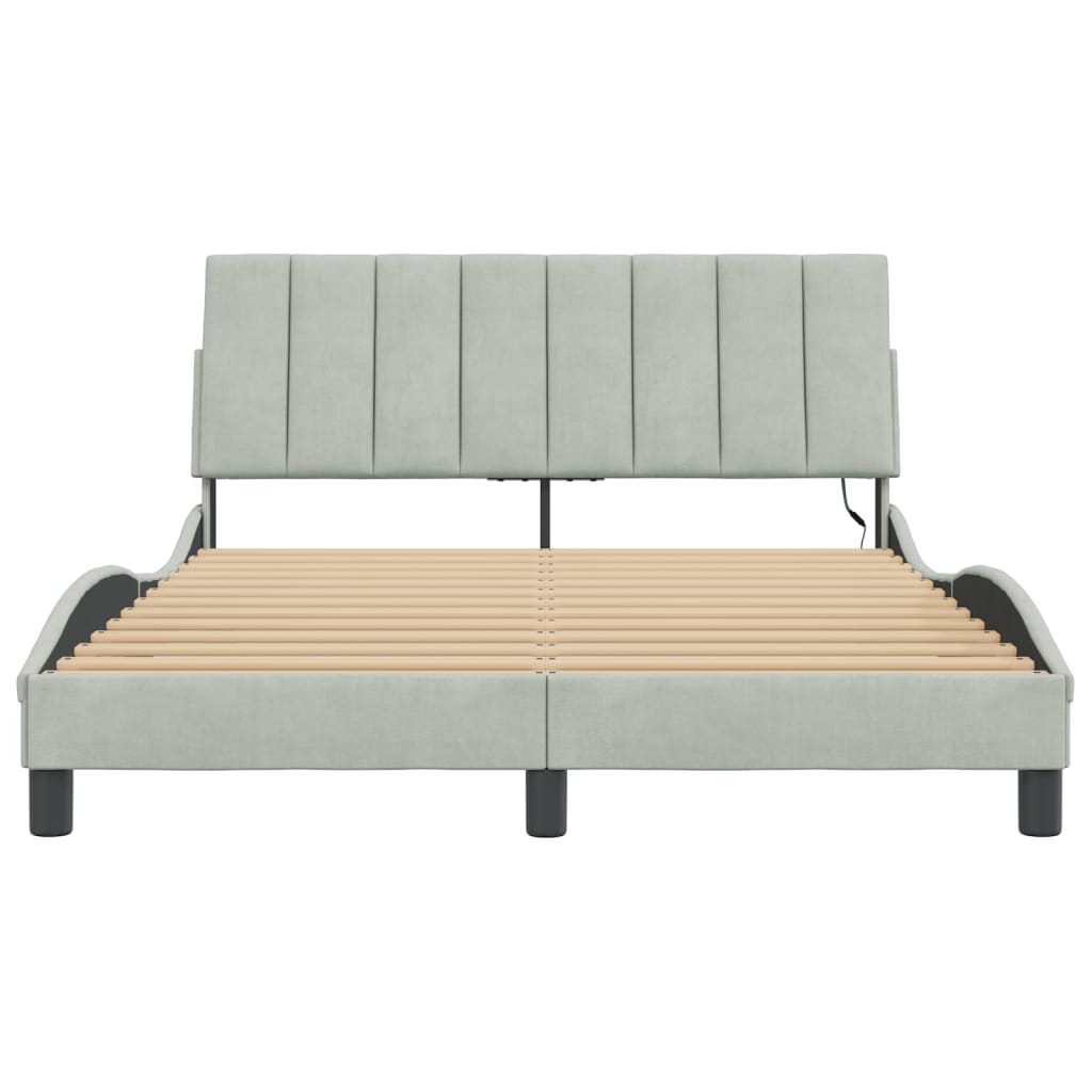 Cadre de lit avec LED sans matelas gris clair 120x200cm velours - XIOS