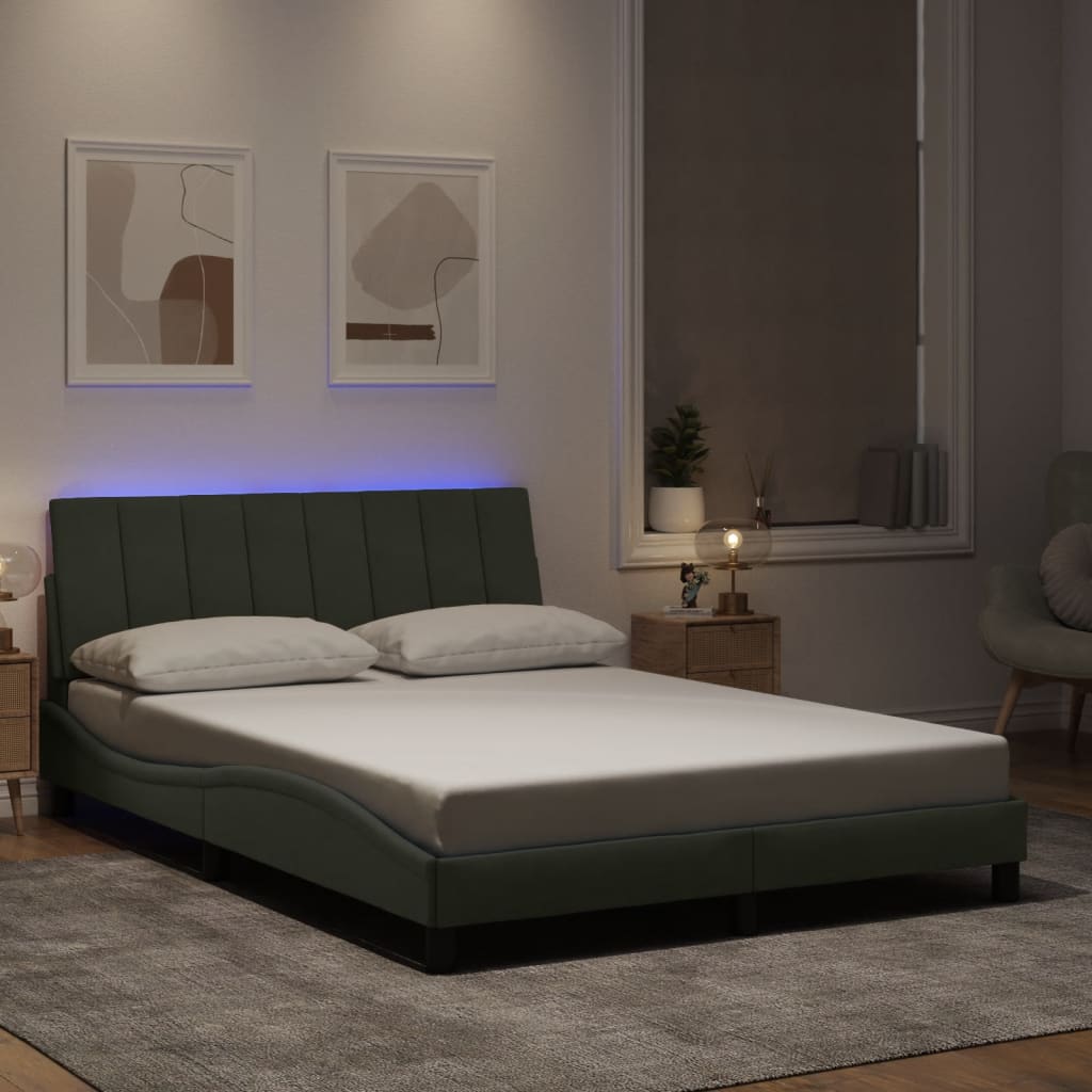 Cadre de lit avec LED sans matelas gris clair 120x200cm velours - XIOS