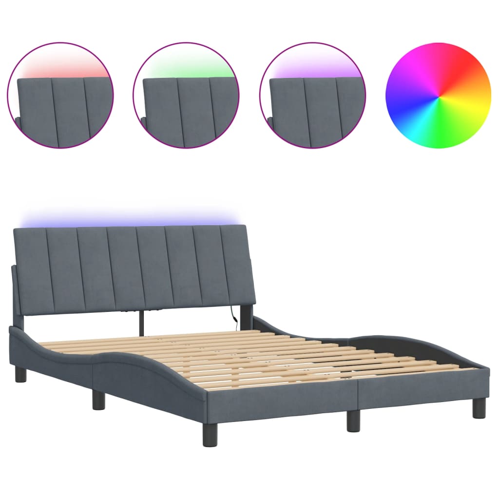 Cadre de lit avec LED sans matelas gris foncé 120x200cm velours - XIOS