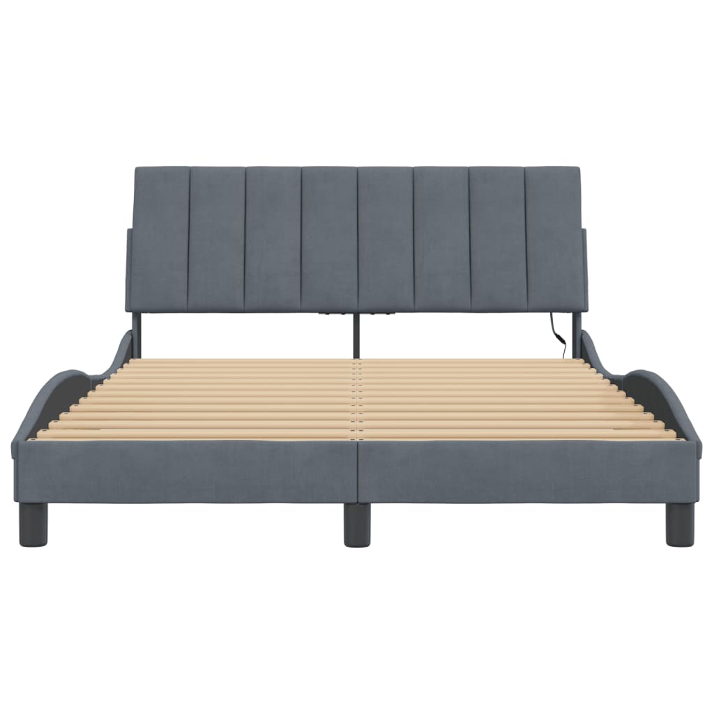Cadre de lit avec LED sans matelas gris foncé 120x200cm velours - XIOS
