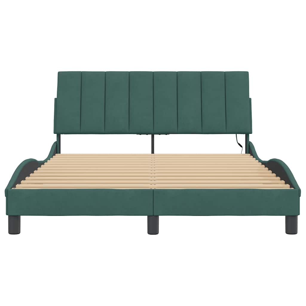 Cadre de lit avec LED sans matelas Hanko vert foncé 120x200cm velours