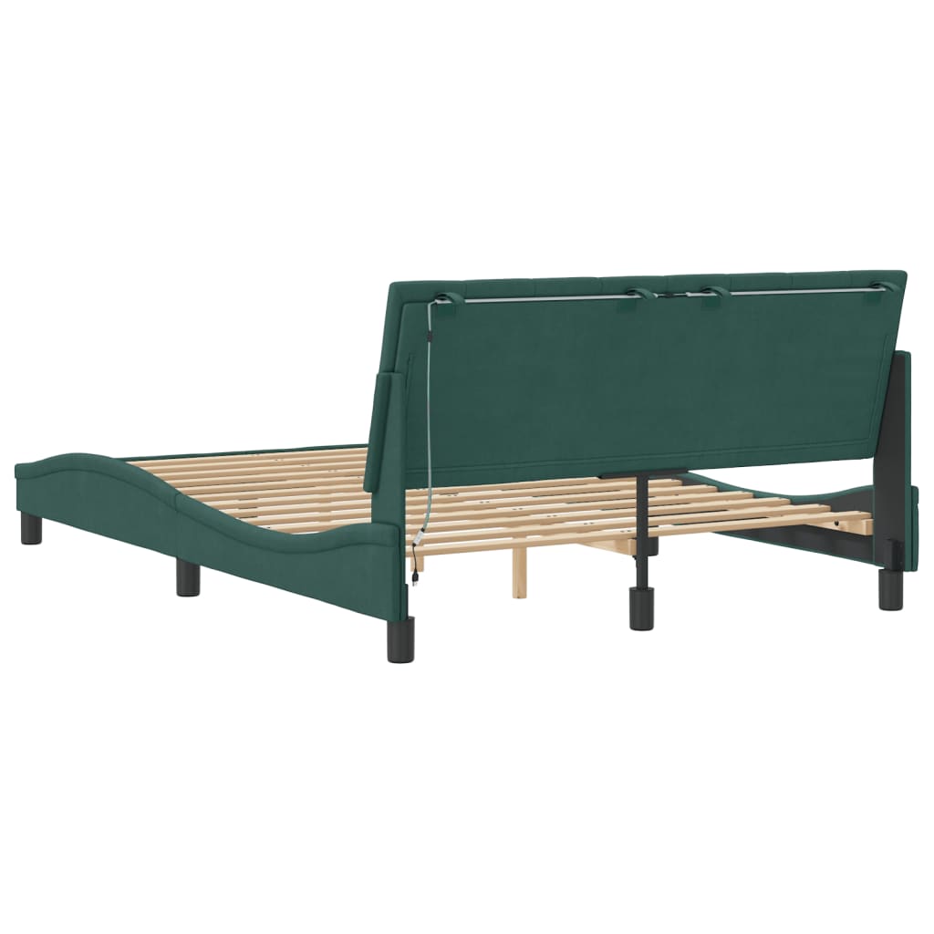 Cadre de lit avec LED sans matelas Hanko vert foncé 120x200cm velours