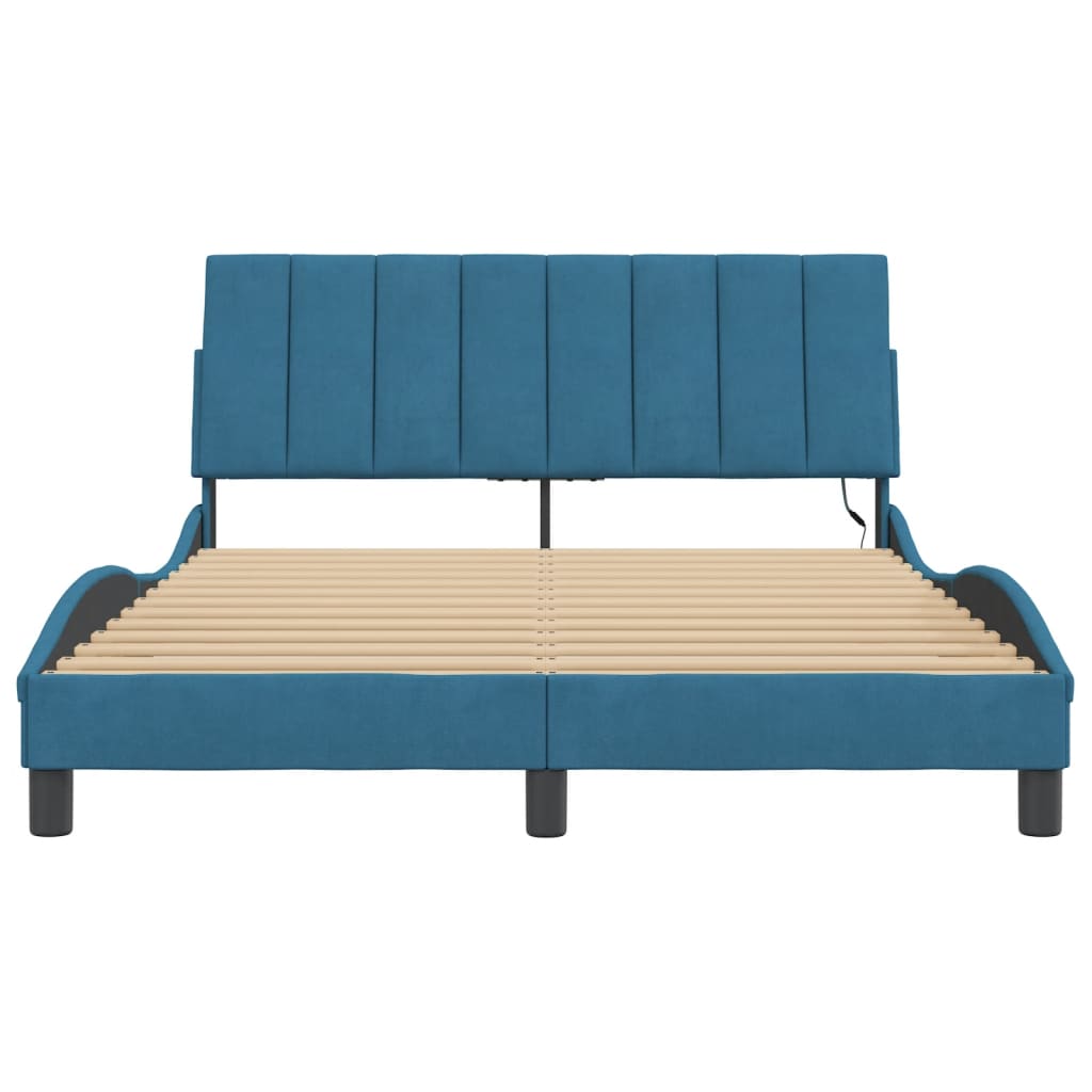 Cadre de lit avec LED sans matelas Hanko bleu 120x200 cm velours - XIOS