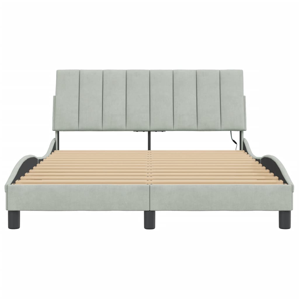 Cadre de lit avec LED sans matelas gris clair 140x190cm velours - XIOS