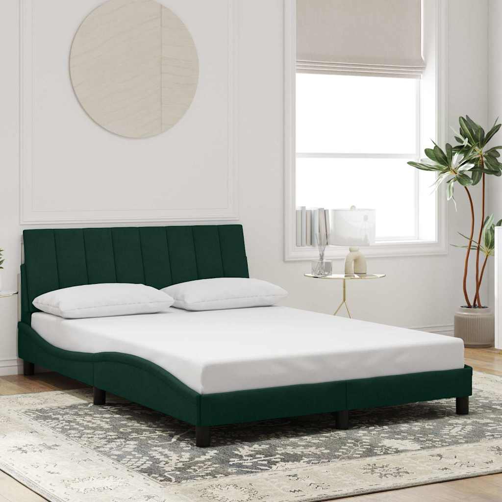 Cadre de lit avec LED sans matelas Hanko vert foncé 140x190 cm velours - XIOS