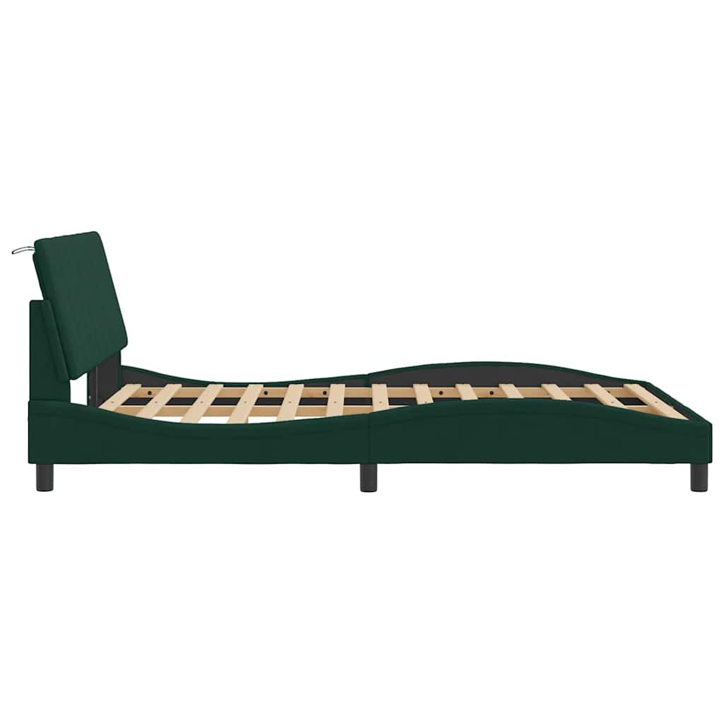 Cadre de lit avec LED sans matelas Hanko vert foncé 140x190 cm velours - XIOS