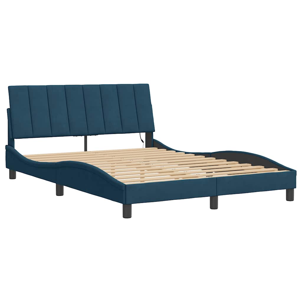 Cadre de lit avec LED sans matelas Hanko bleu 140x190 cm velours - XIOS