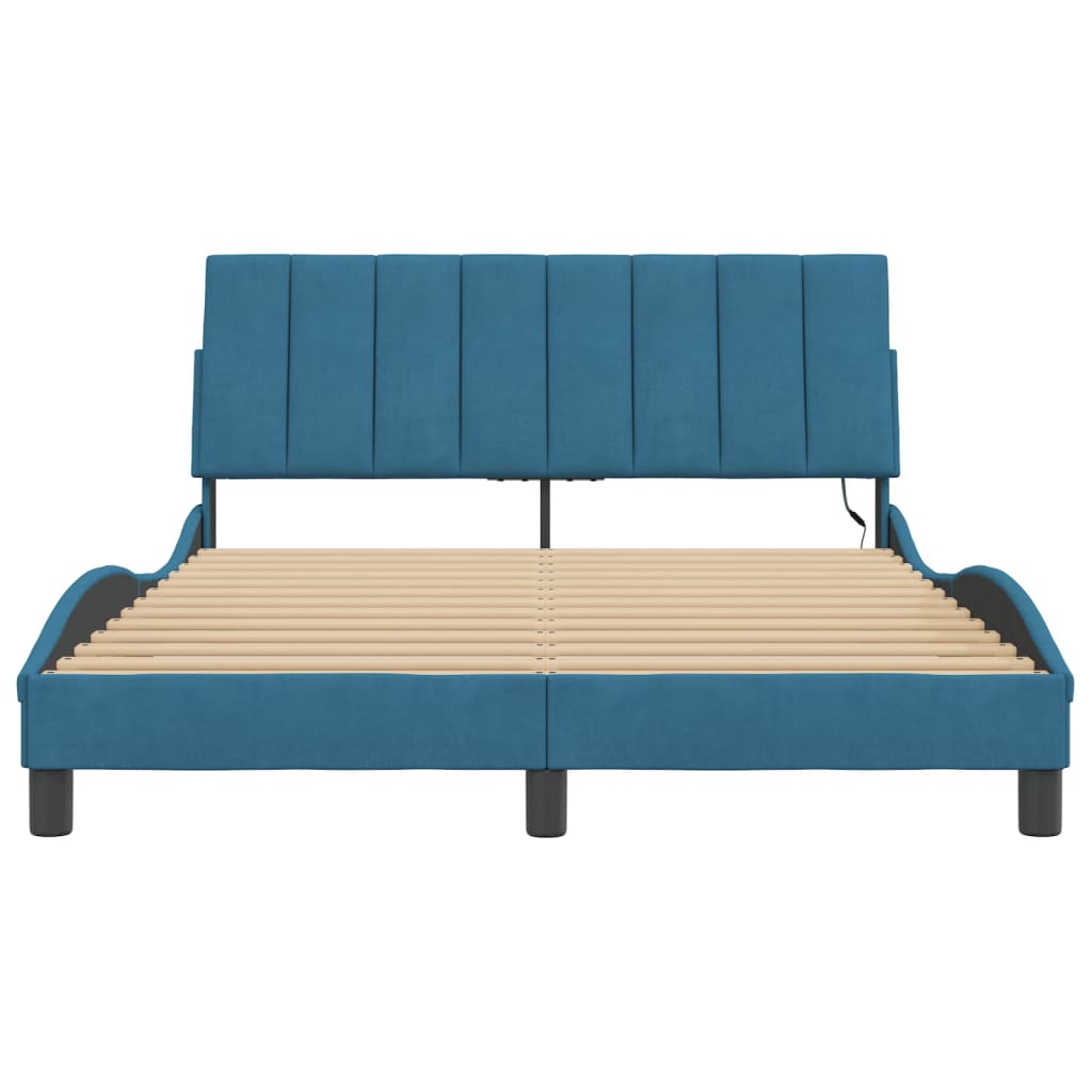 Cadre de lit avec LED sans matelas Hanko bleu 140x190 cm velours