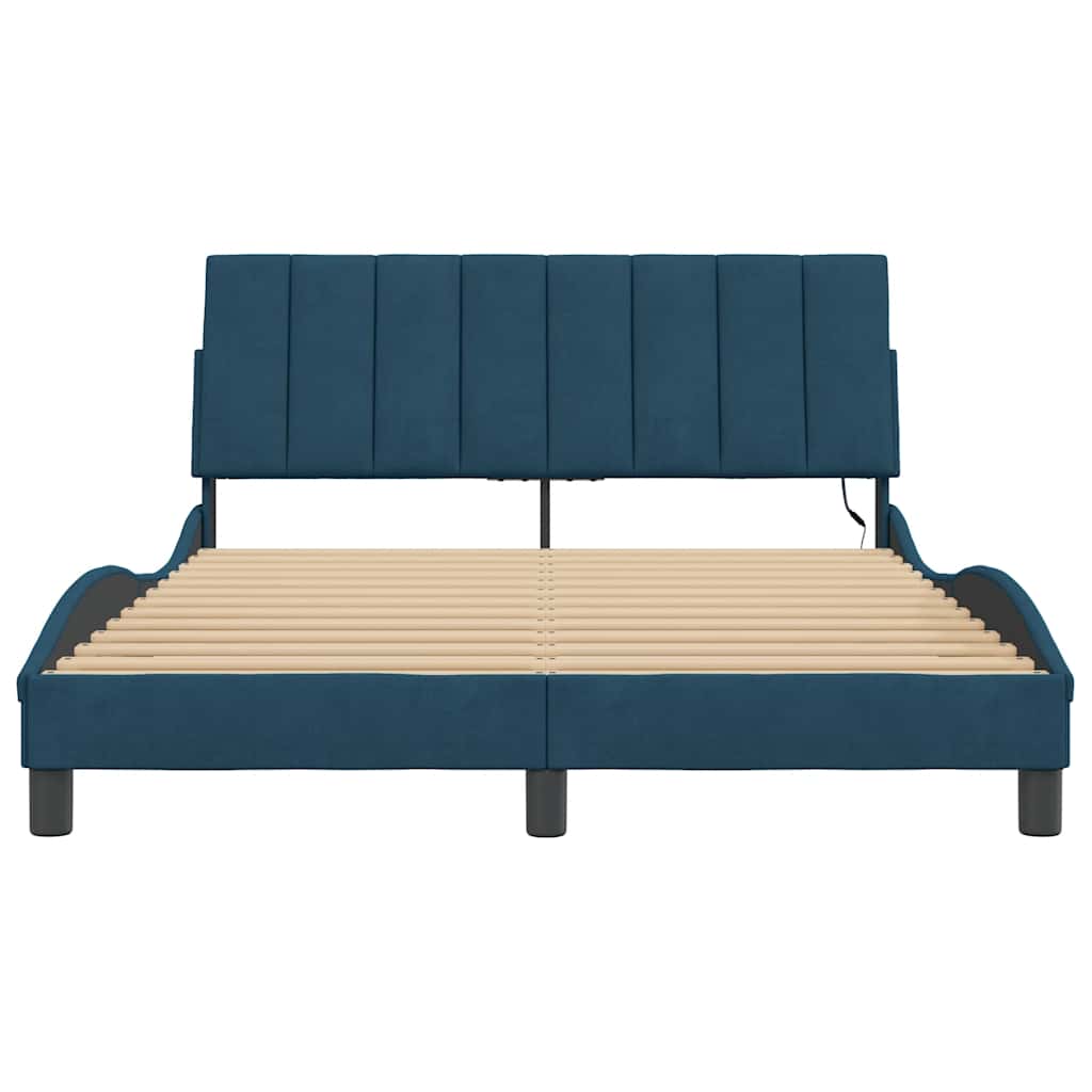 Cadre de lit avec LED sans matelas Hanko bleu 140x190 cm velours - XIOS