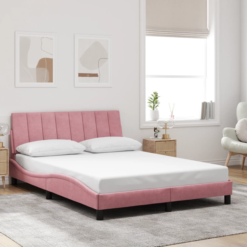 Cadre de lit avec LED sans matelas Hanko rose 140x190cm velours - XIOS