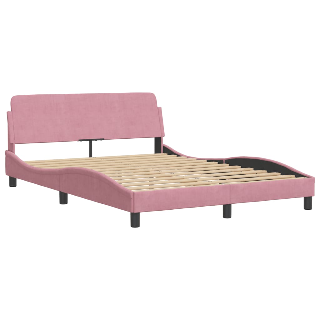 Cadre de lit avec LED sans matelas Hanko rose 140x190cm velours
