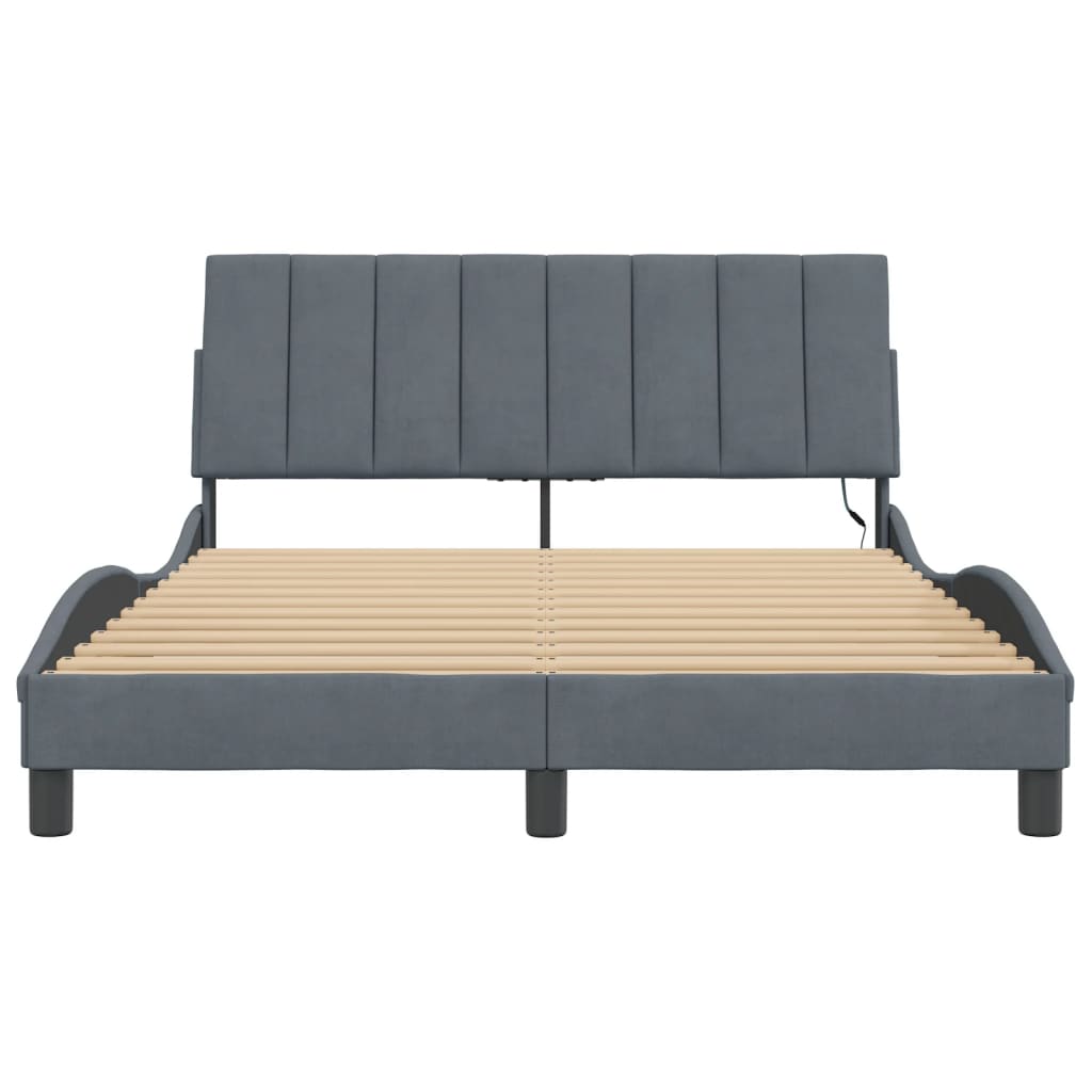 Cadre de lit avec LED sans matelas gris foncé 140x200cm velours - XIOS