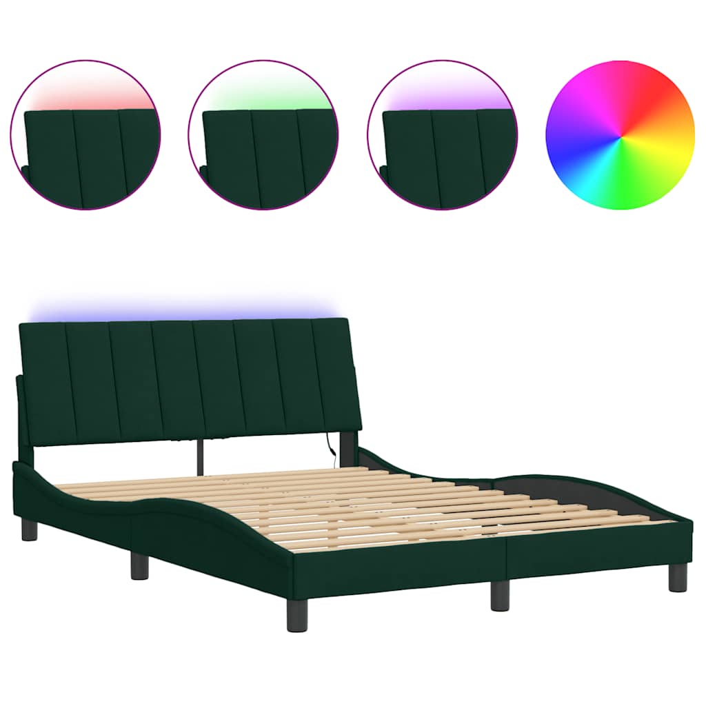 Cadre de lit avec LED sans matelas Hanko vert foncé 140x200 cm velours - XIOS
