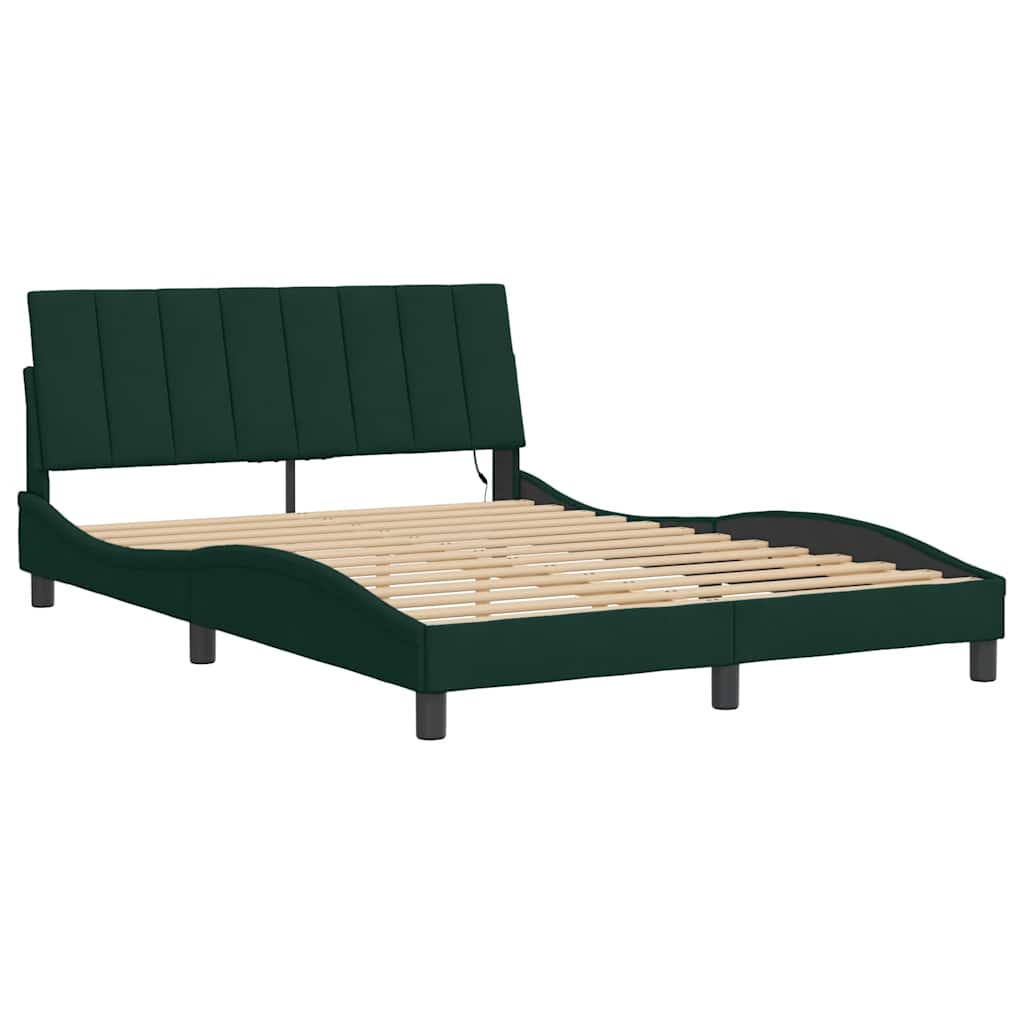 Cadre de lit avec LED sans matelas Hanko vert foncé 140x200 cm velours - XIOS