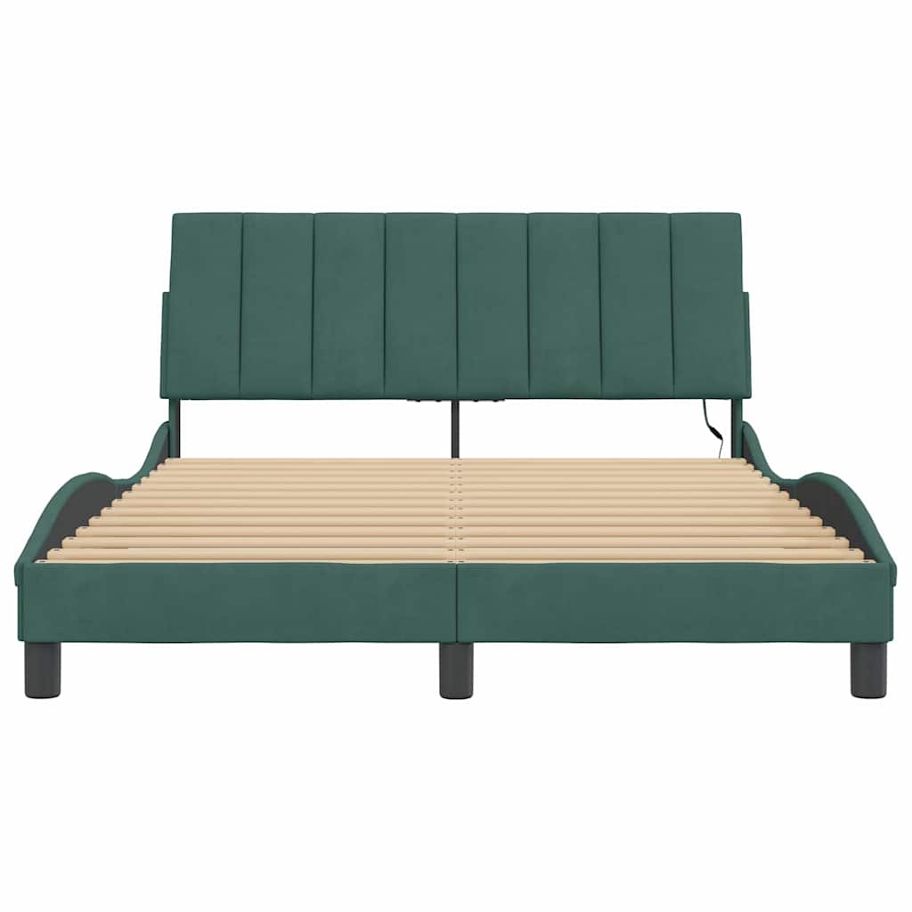 Cadre de lit avec LED sans matelas Hanko vert foncé 140x200 cm velours - XIOS