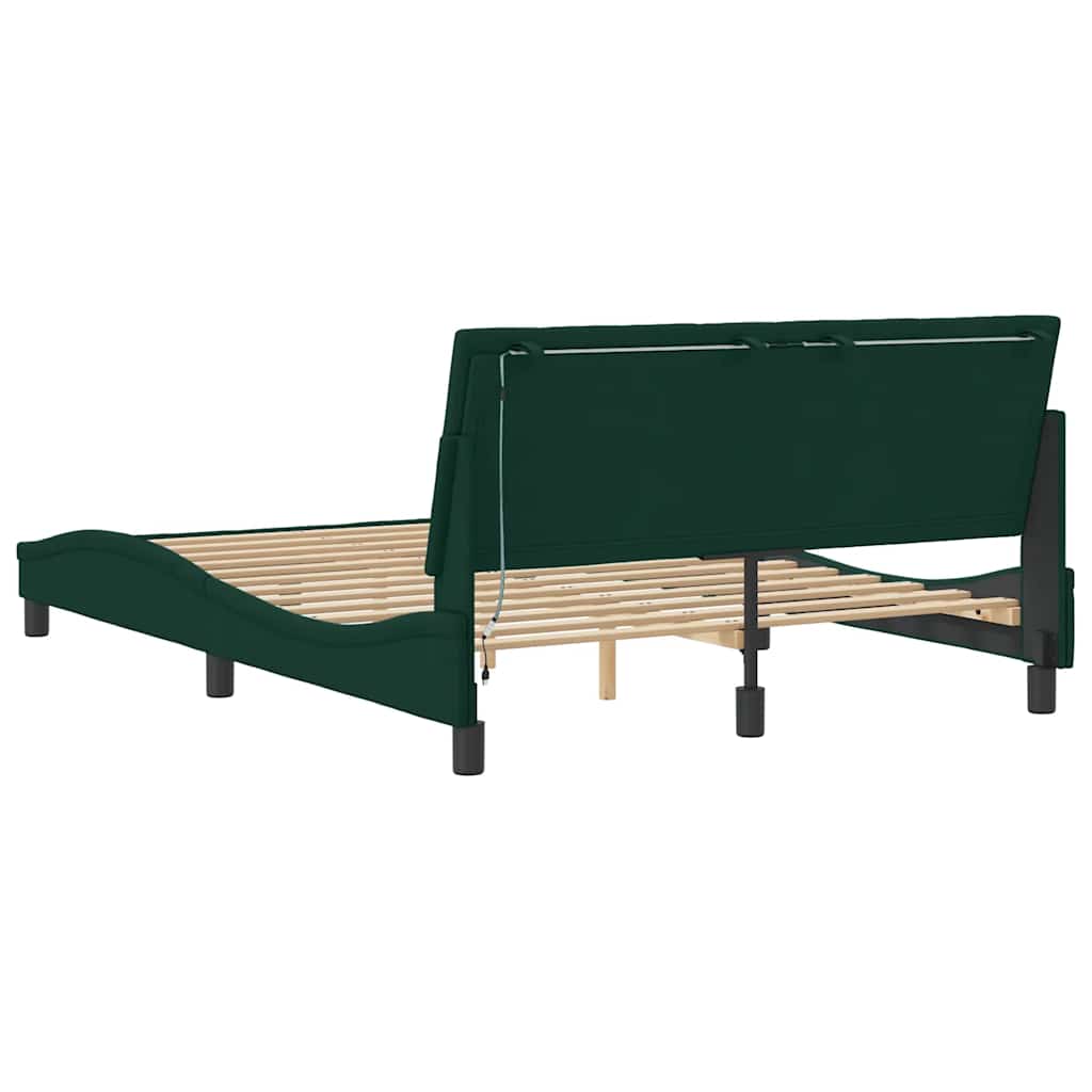 Cadre de lit avec LED sans matelas Hanko vert foncé 140x200 cm velours - XIOS