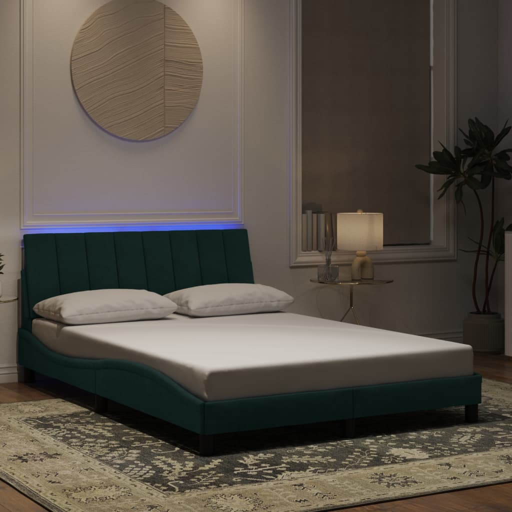 Cadre de lit avec LED sans matelas Hanko vert foncé 140x200 cm velours - XIOS
