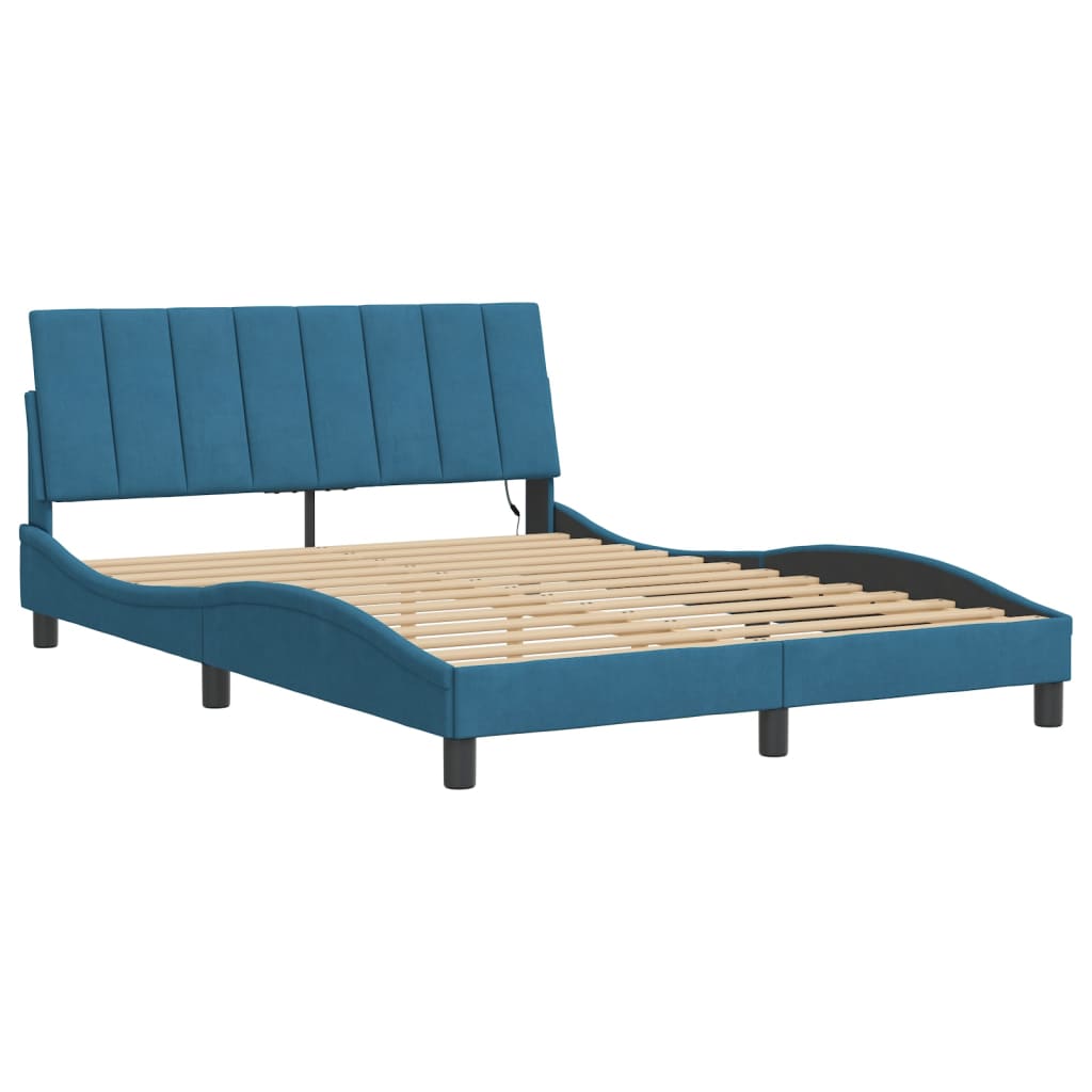 Cadre de lit avec LED sans matelas Hanko bleu 140x200 cm velours