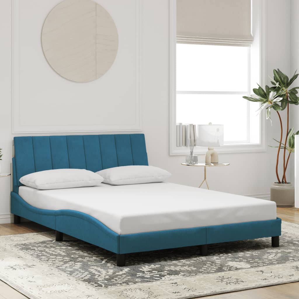 Cadre de lit avec LED sans matelas Hanko bleu 140x200 cm velours