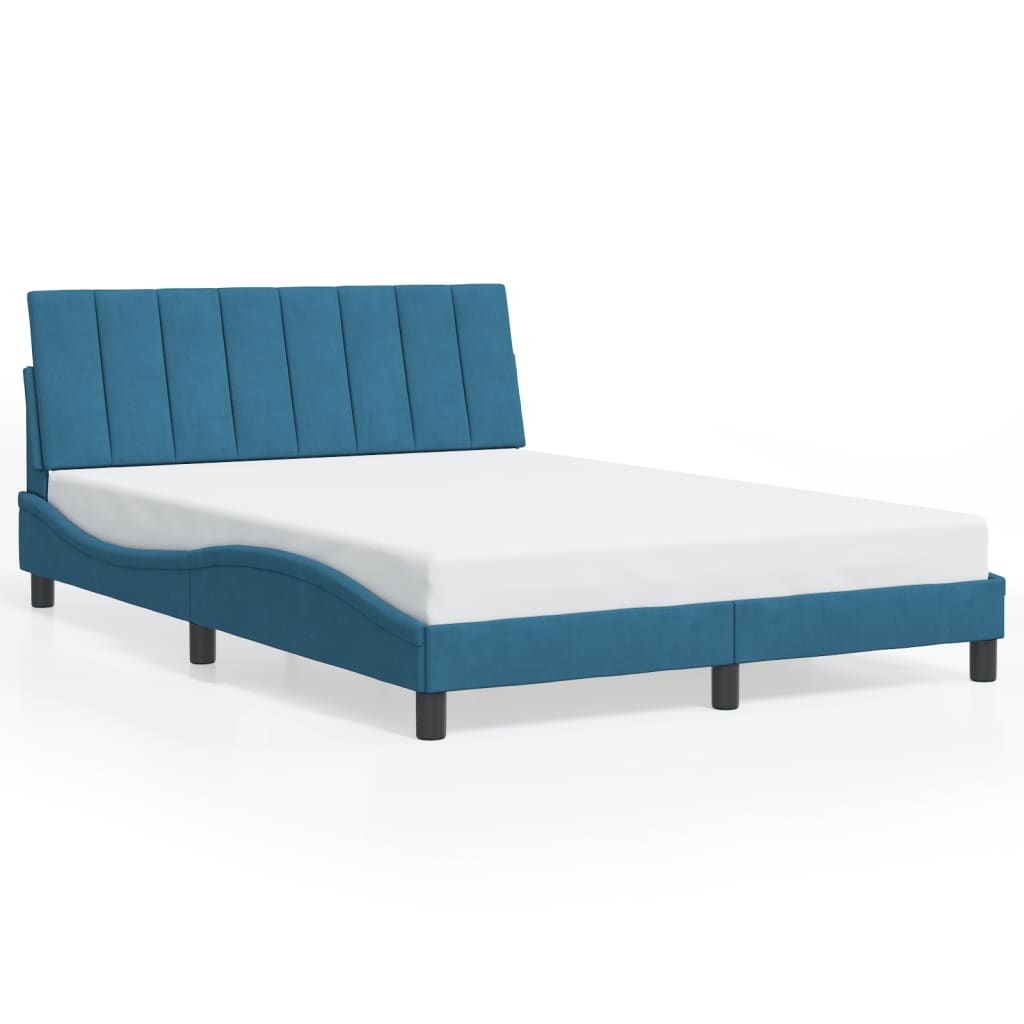 Cadre de lit avec LED sans matelas Hanko bleu 140x200 cm velours