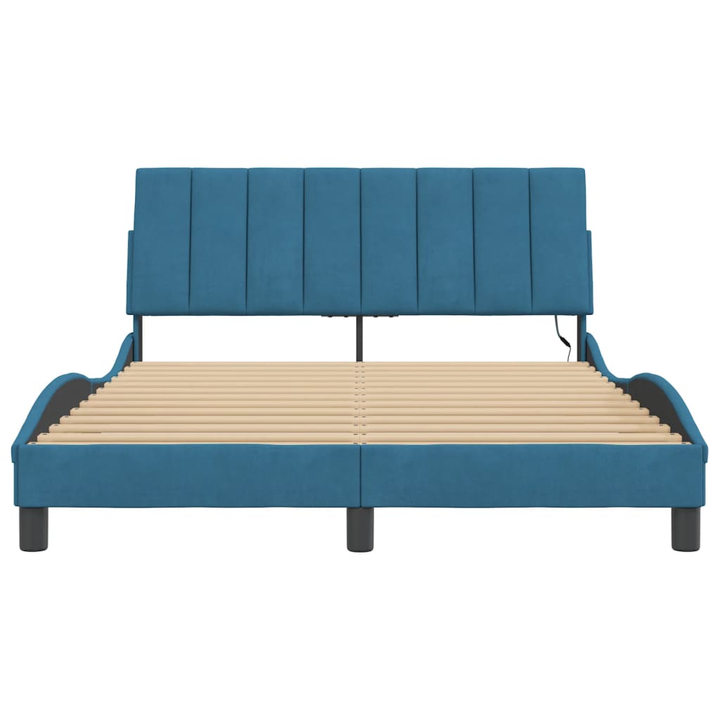 Cadre de lit avec LED sans matelas Hanko bleu 140x200 cm velours