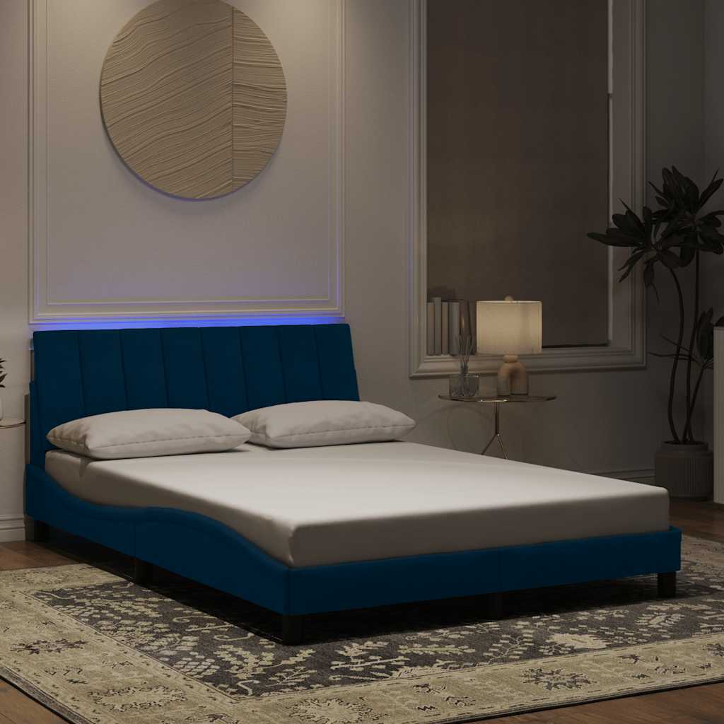 Cadre de lit avec LED sans matelas Hanko bleu 140x200 cm velours - XIOS