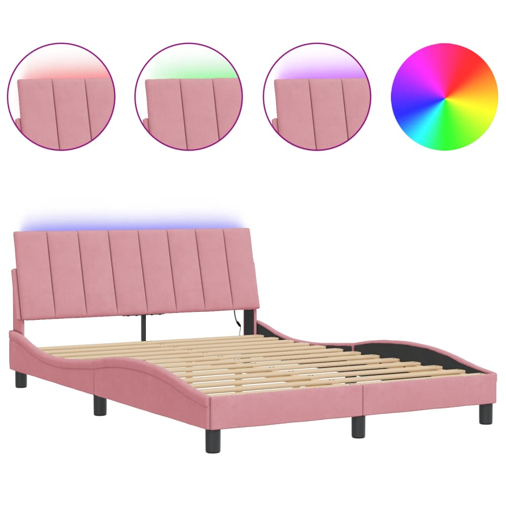 Cadre de lit avec LED sans matelas Hanko rose 140x200 cm velours - XIOS