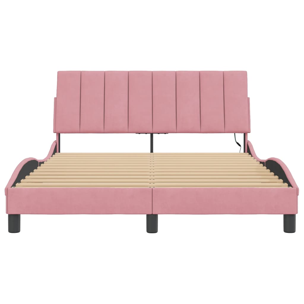 Cadre de lit avec LED sans matelas Hanko rose 140x200 cm velours