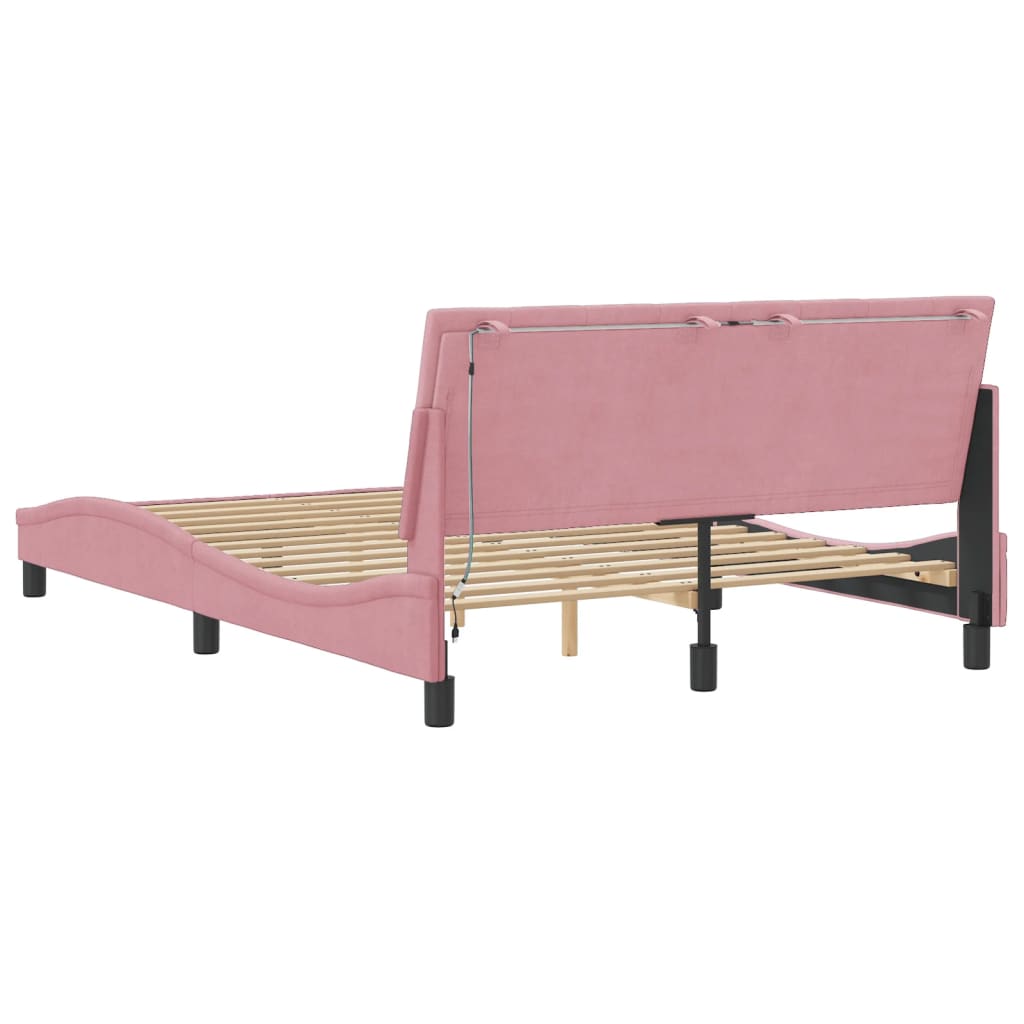 Cadre de lit avec LED sans matelas Hanko rose 140x200 cm velours