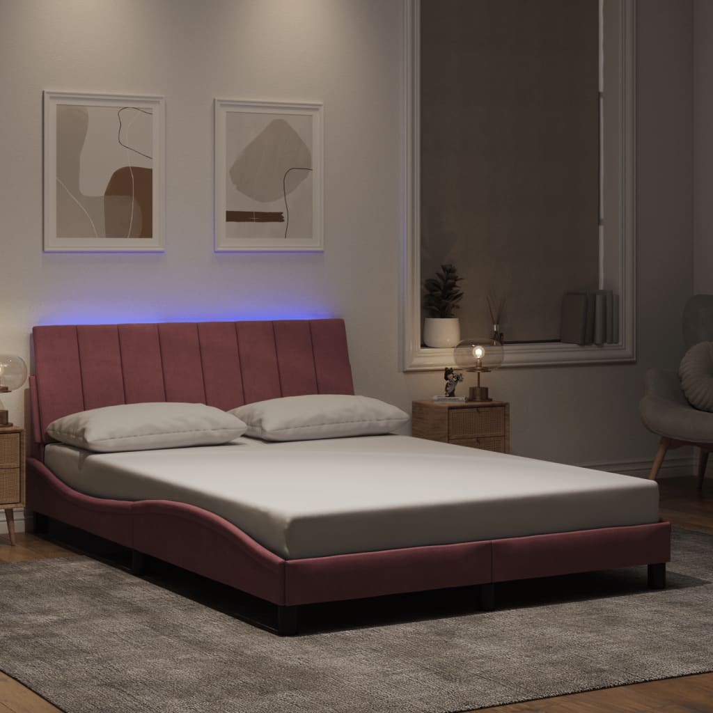 Cadre de lit avec LED sans matelas Hanko rose 140x200 cm velours - XIOS
