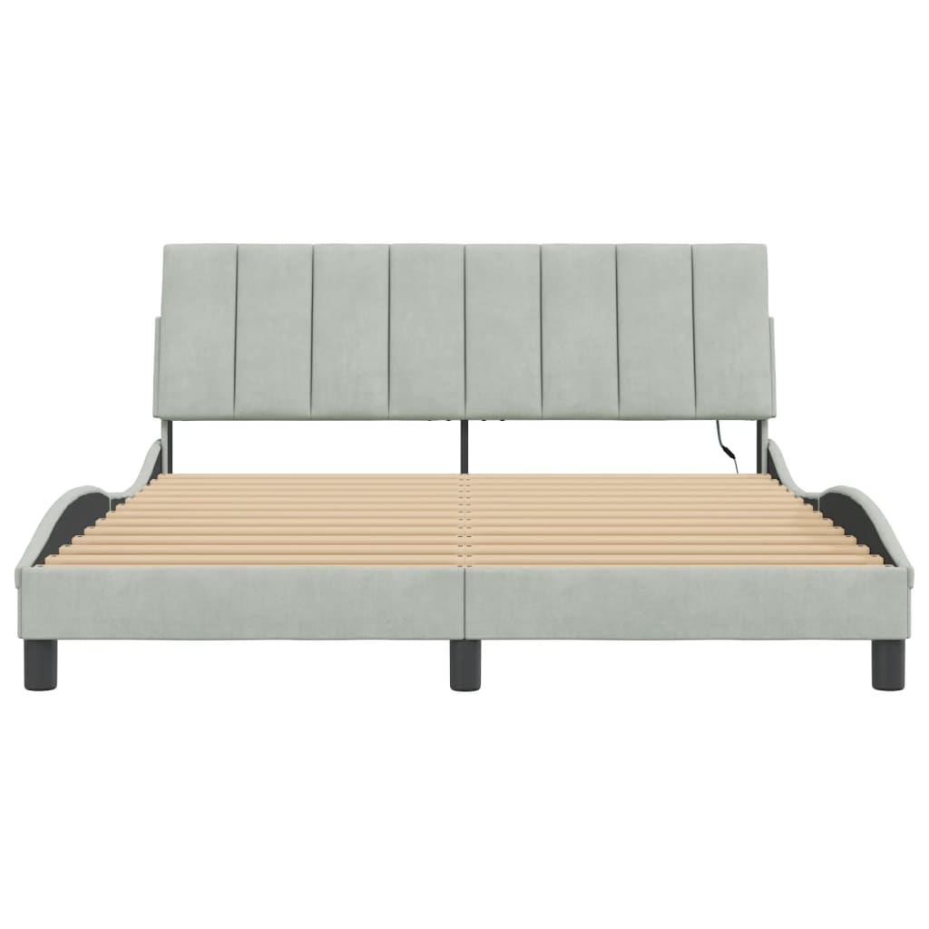 Cadre de lit avec LED sans matelas Hanko gris clair 160x200cm velours