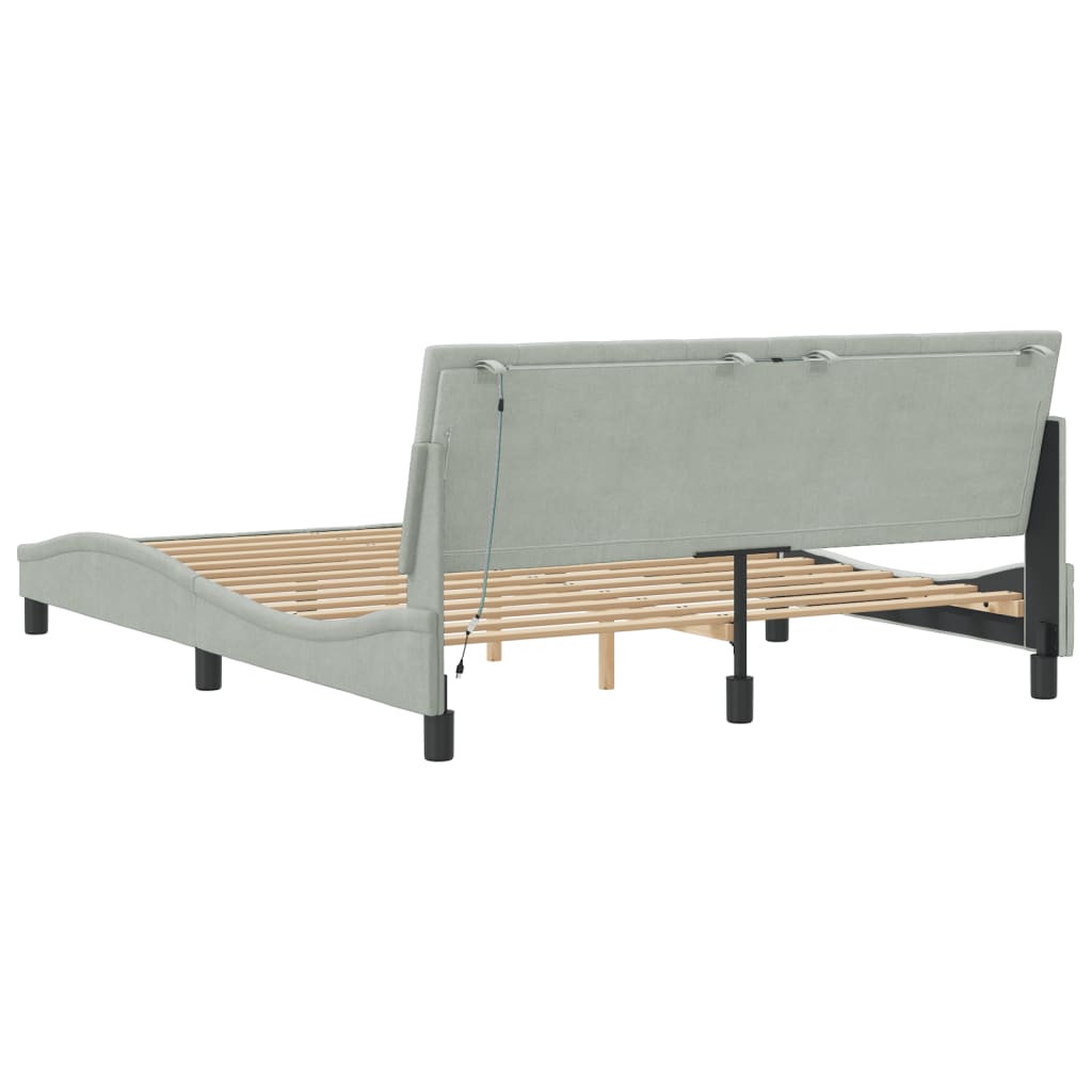Cadre de lit avec LED sans matelas Hanko gris clair 160x200cm velours