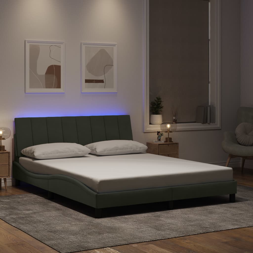 Cadre de lit avec LED sans matelas Hanko gris clair 160x200cm velours