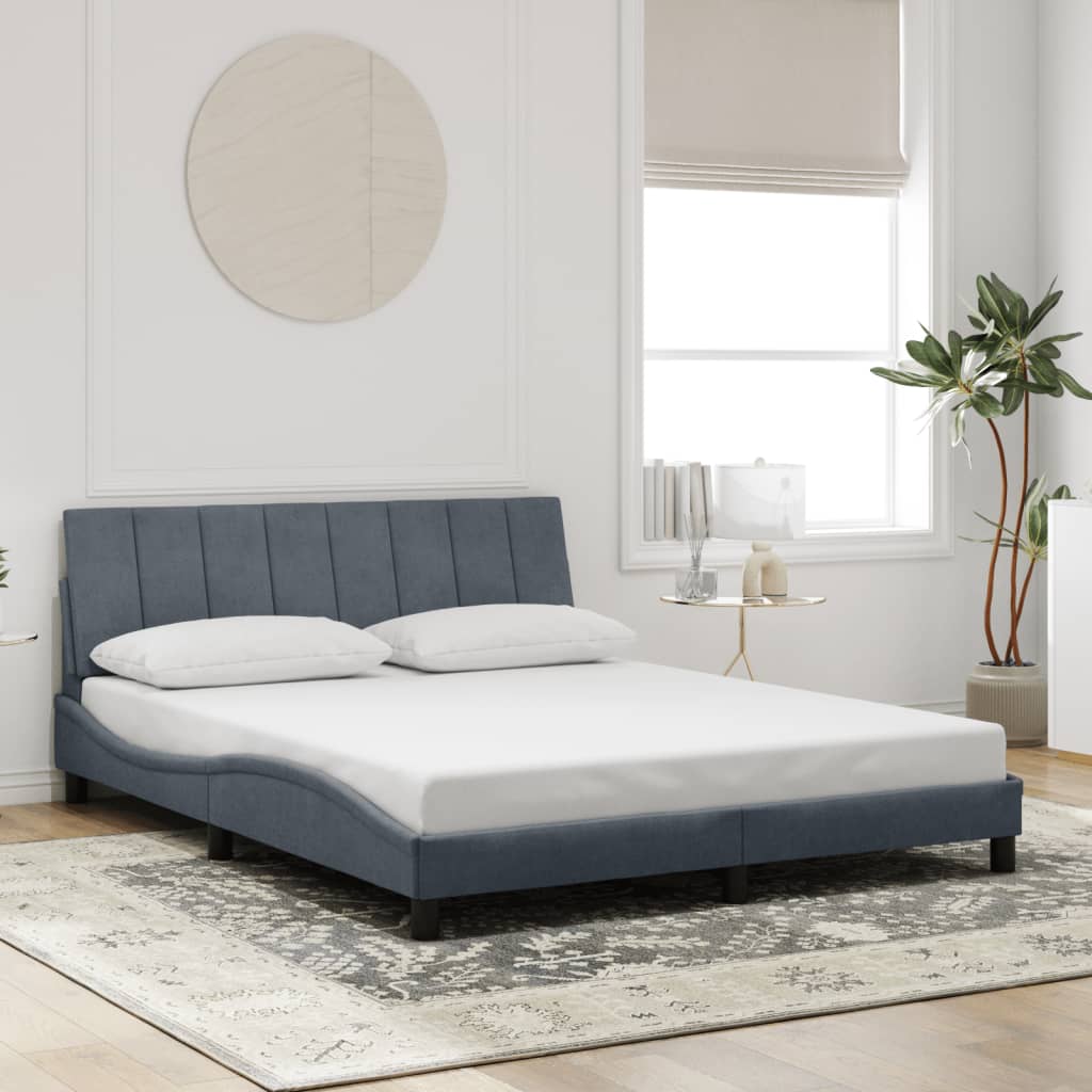 Cadre de lit avec LED sans matelas gris foncé 160x200cm velours - XIOS