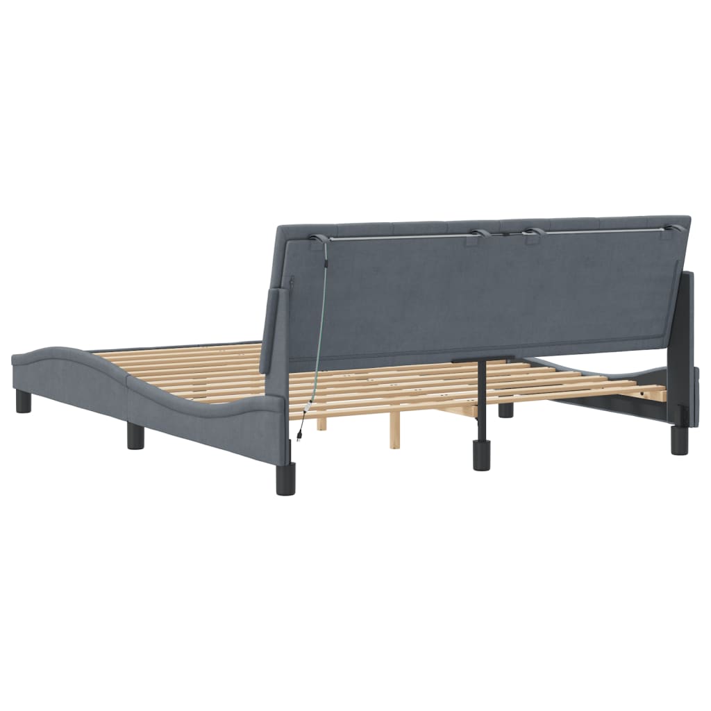 Cadre de lit avec LED sans matelas gris foncé 160x200cm velours - XIOS