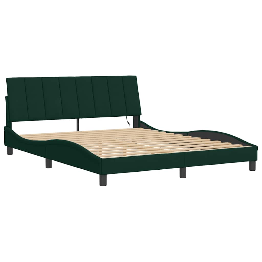 Cadre de lit avec LED sans matelas Hanko vert foncé 160x200 cm velours - XIOS