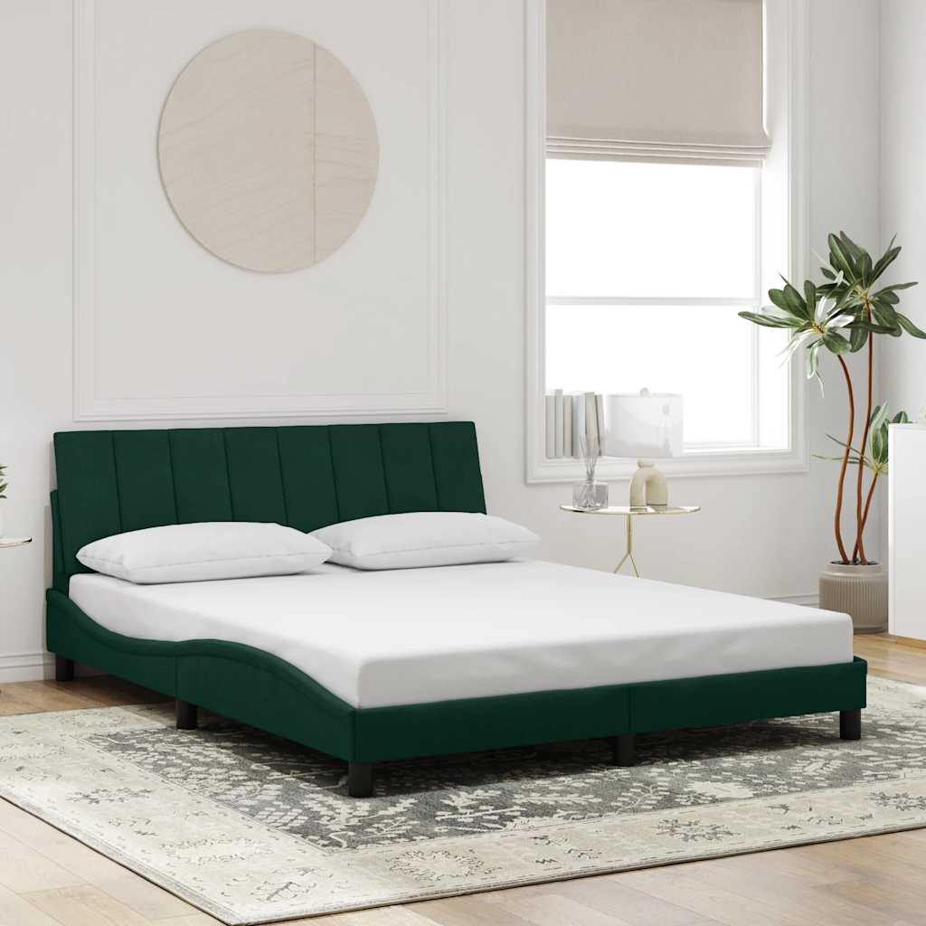 Cadre de lit avec LED sans matelas Hanko vert foncé 160x200 cm velours - XIOS