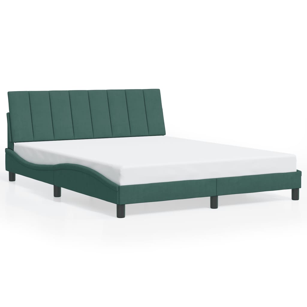 Cadre de lit avec LED sans matelas Hanko vert foncé 160x200 cm velours - XIOS