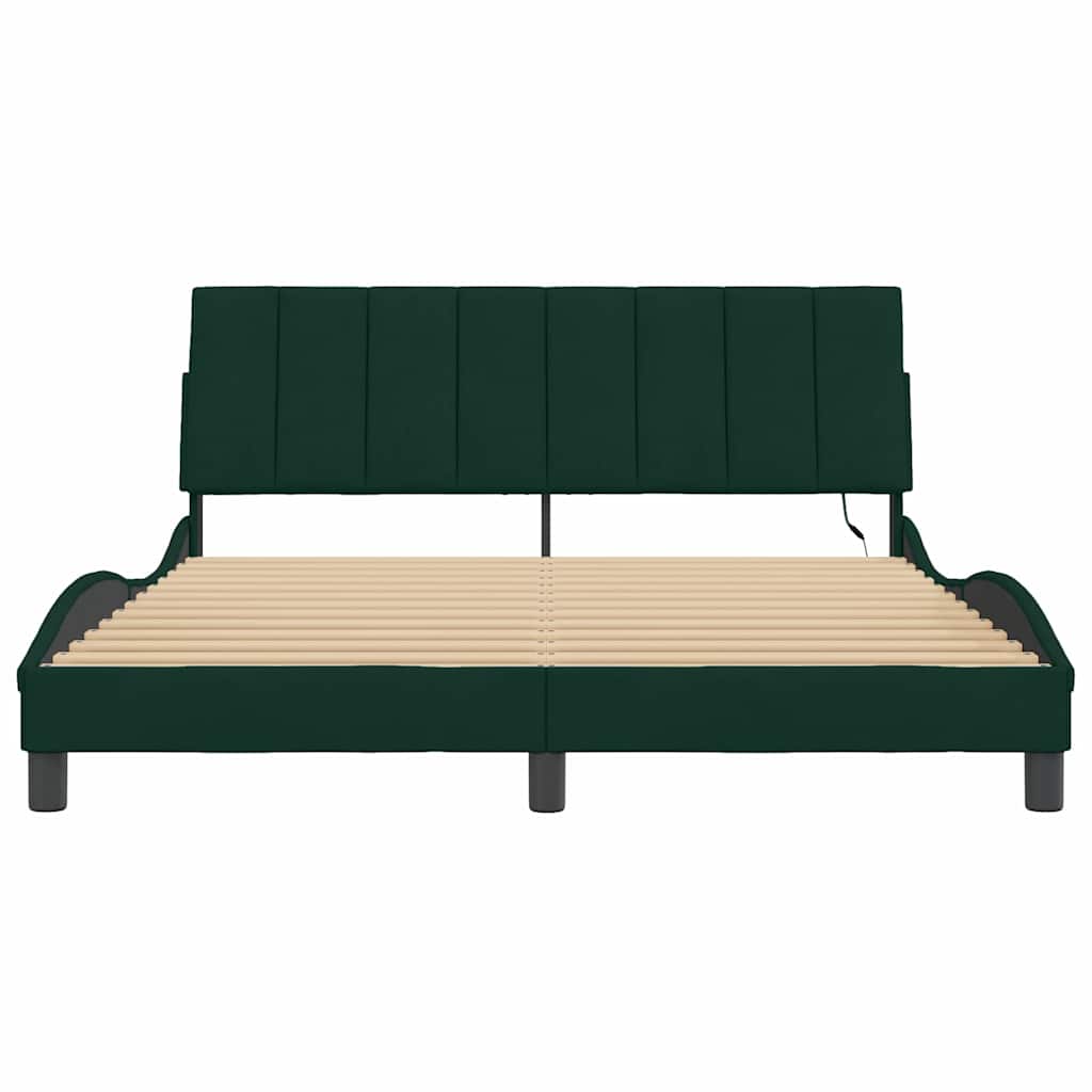Cadre de lit avec LED sans matelas Hanko vert foncé 160x200 cm velours