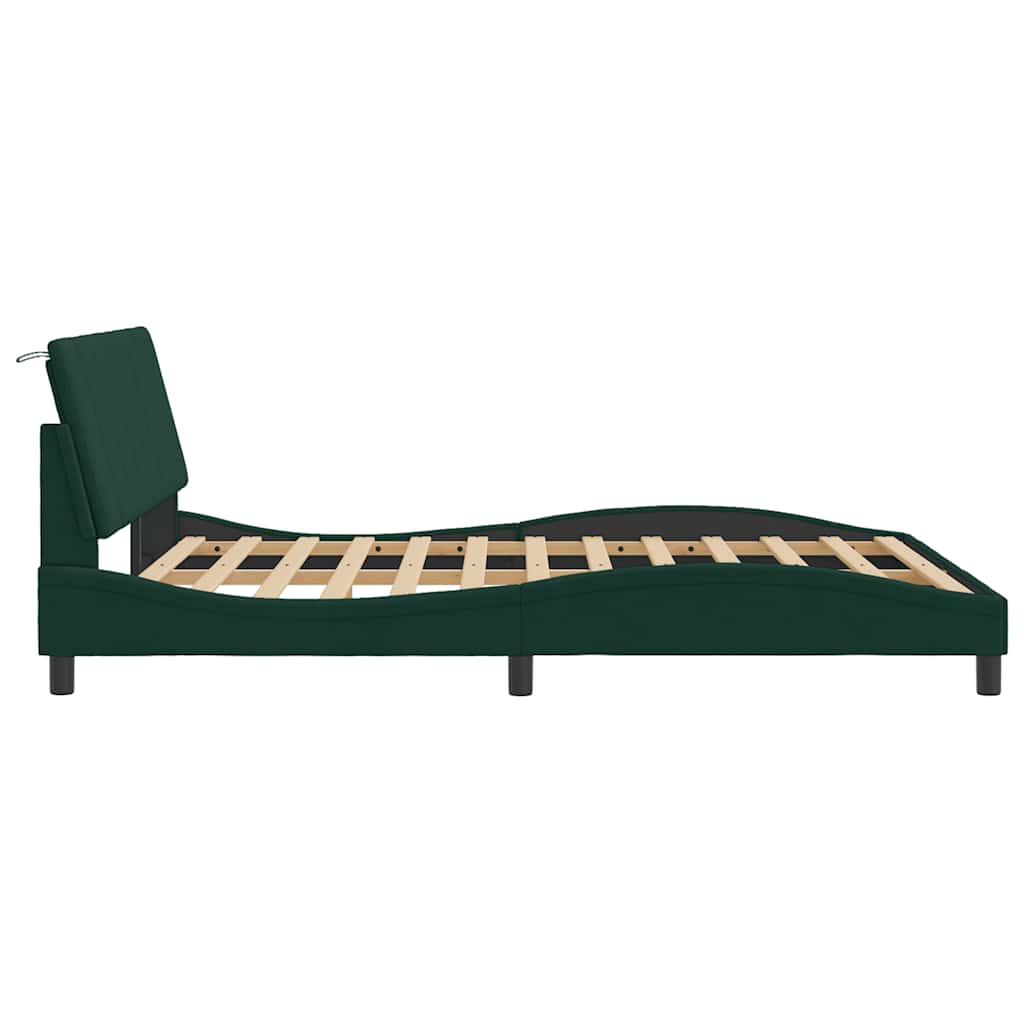 Cadre de lit avec LED sans matelas Hanko vert foncé 160x200 cm velours - XIOS