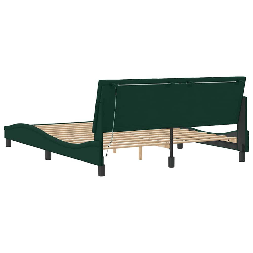 Cadre de lit avec LED sans matelas Hanko vert foncé 160x200 cm velours - XIOS