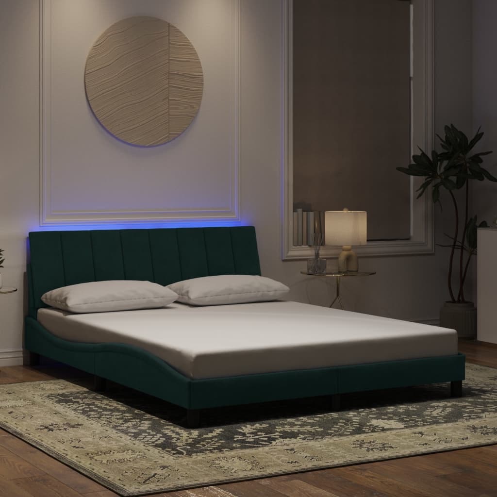 Cadre de lit avec LED sans matelas Hanko vert foncé 160x200 cm velours - XIOS