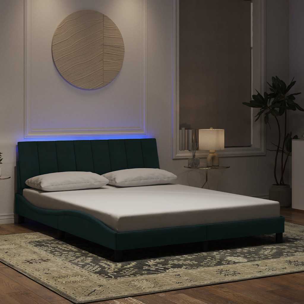 Cadre de lit avec LED sans matelas Hanko vert foncé 160x200 cm velours