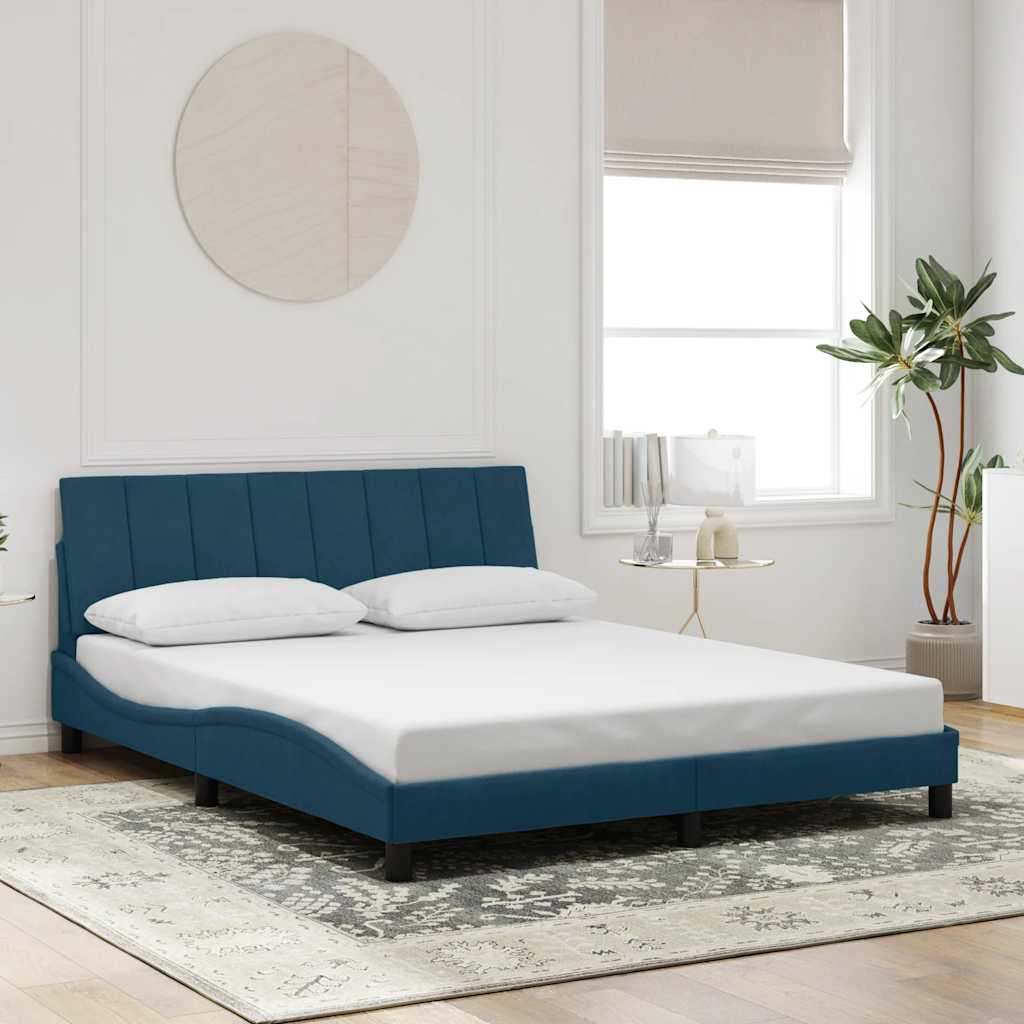 Cadre de lit avec LED sans matelas Hanko bleu 160x200 cm velours