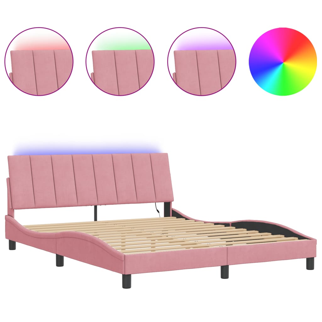 Cadre de lit avec LED sans matelas Hanko rose 160x200 cm velours - XIOS