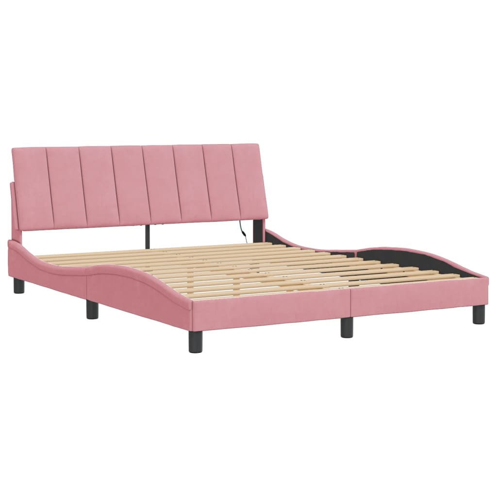 Cadre de lit avec LED sans matelas Hanko rose 160x200 cm velours - XIOS
