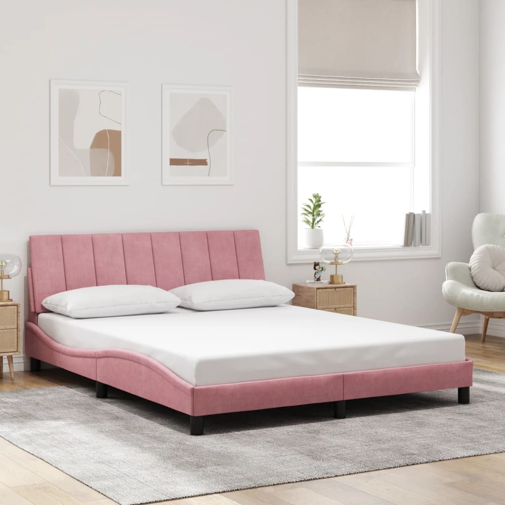 Cadre de lit avec LED sans matelas Hanko rose 160x200 cm velours - XIOS