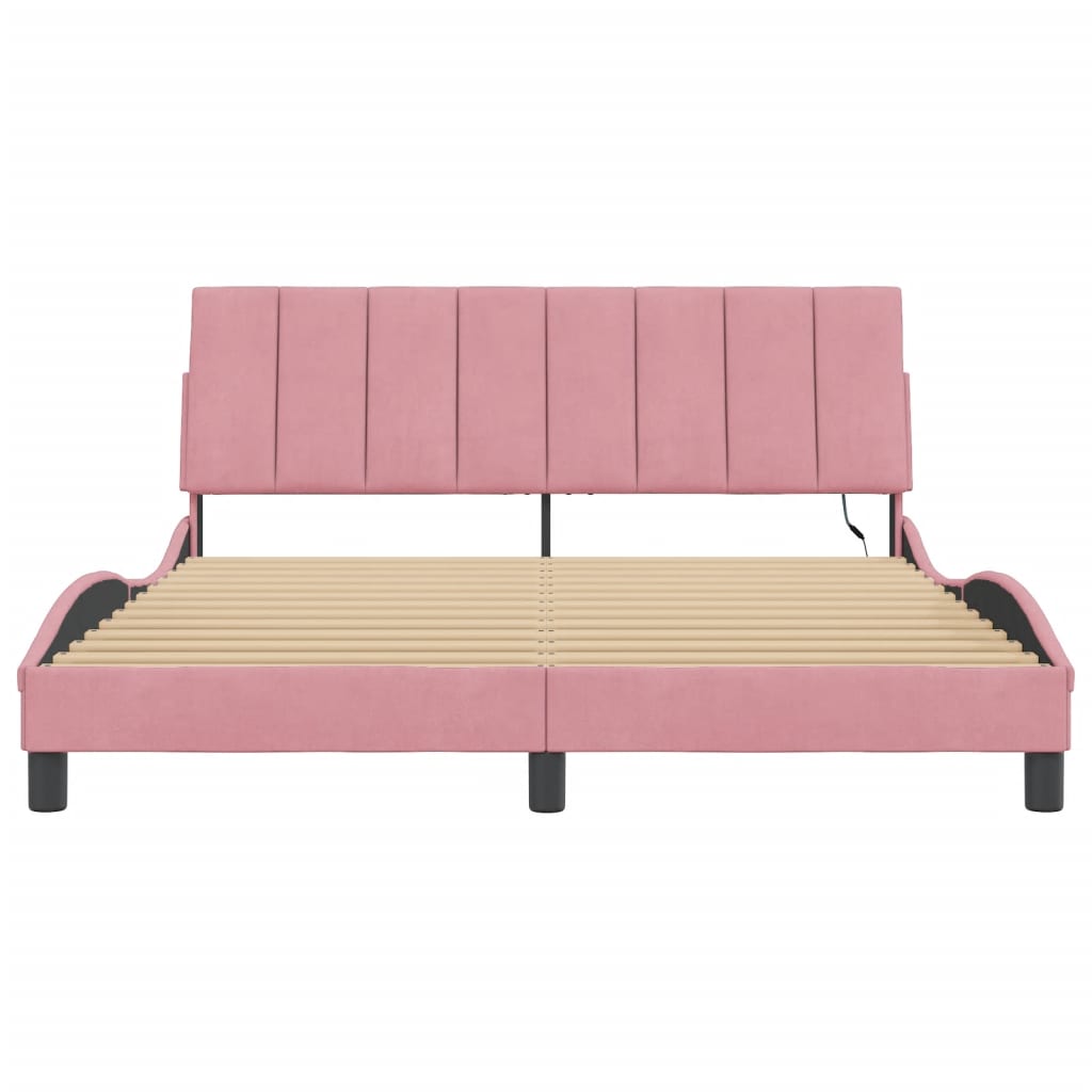 Cadre de lit avec LED sans matelas Hanko rose 160x200 cm velours - XIOS