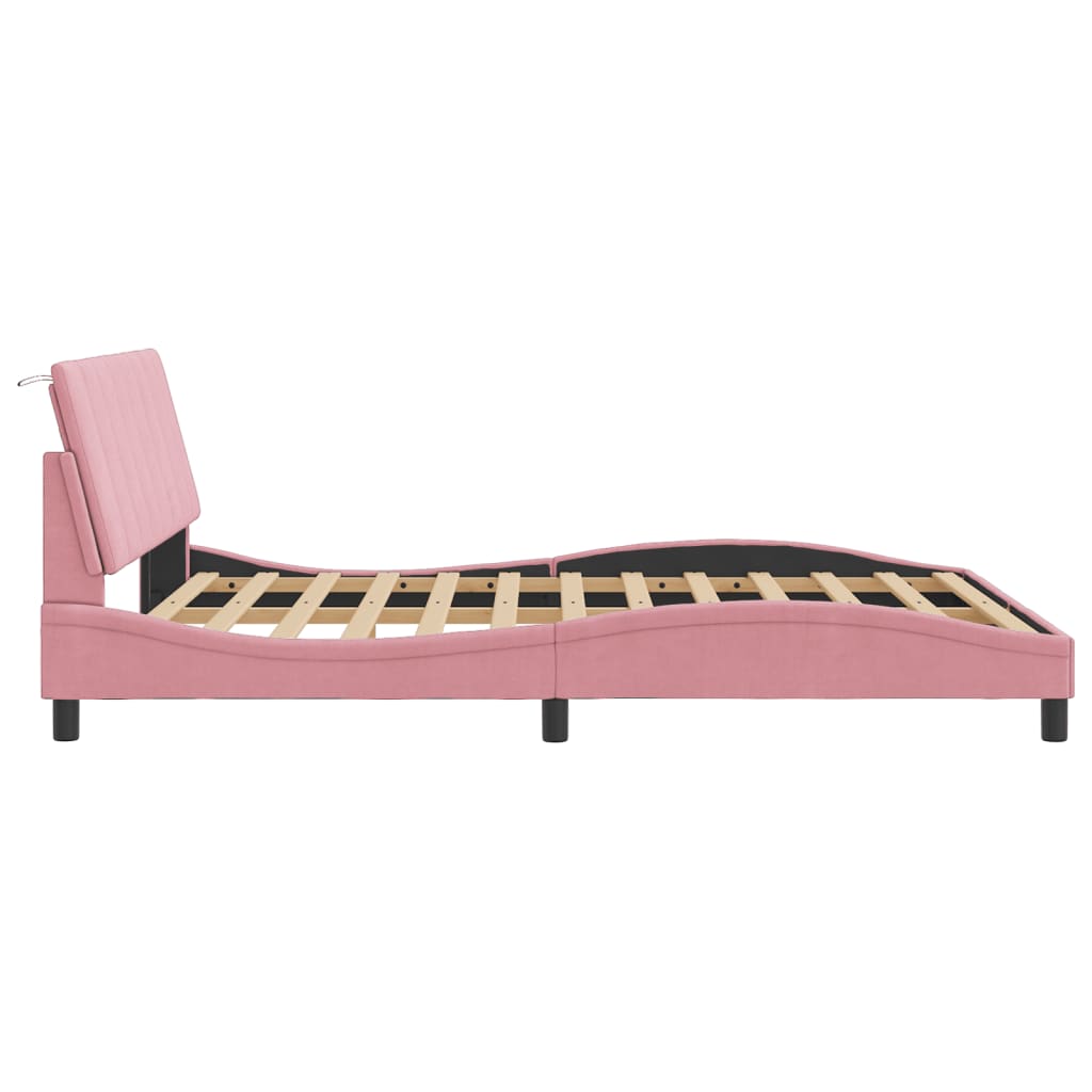 Cadre de lit avec LED sans matelas Hanko rose 160x200 cm velours - XIOS